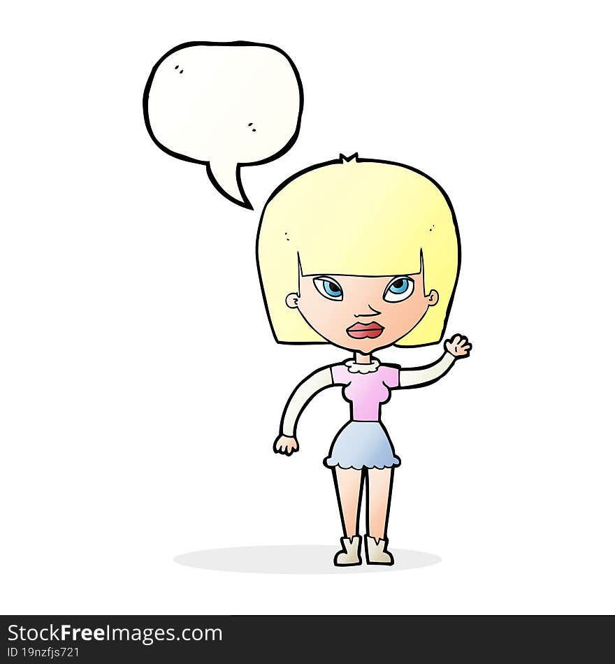 Cartoonw Woman Waving With Speech Bubble