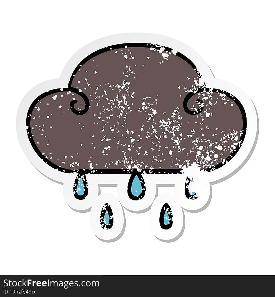 distressed sticker of a quirky hand drawn cartoon rain cloud