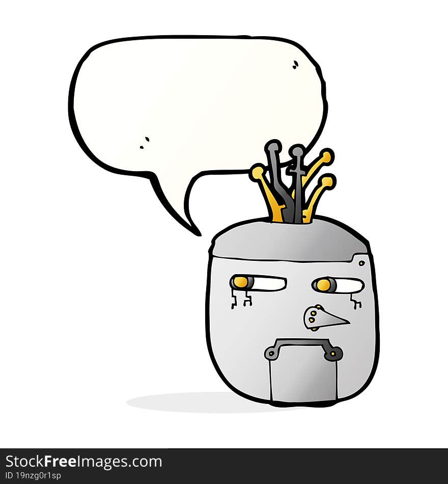 cartoon robot head with speech bubble