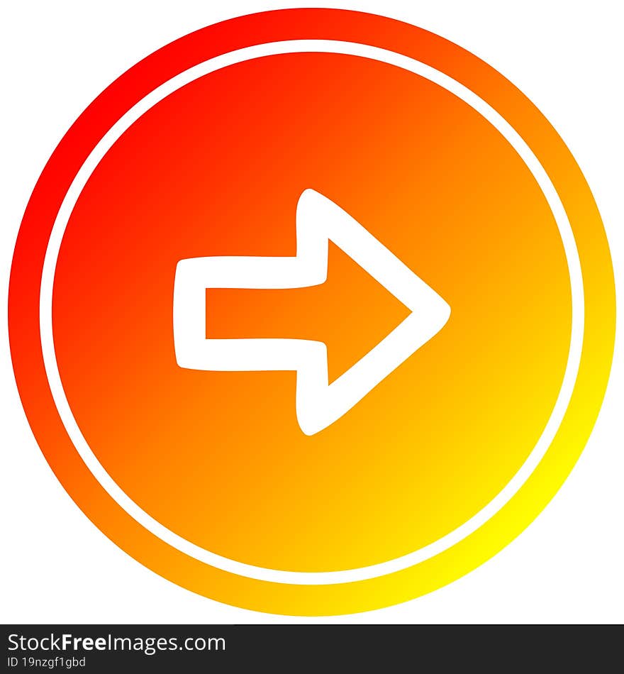 direction arrow circular icon with warm gradient finish. direction arrow circular icon with warm gradient finish