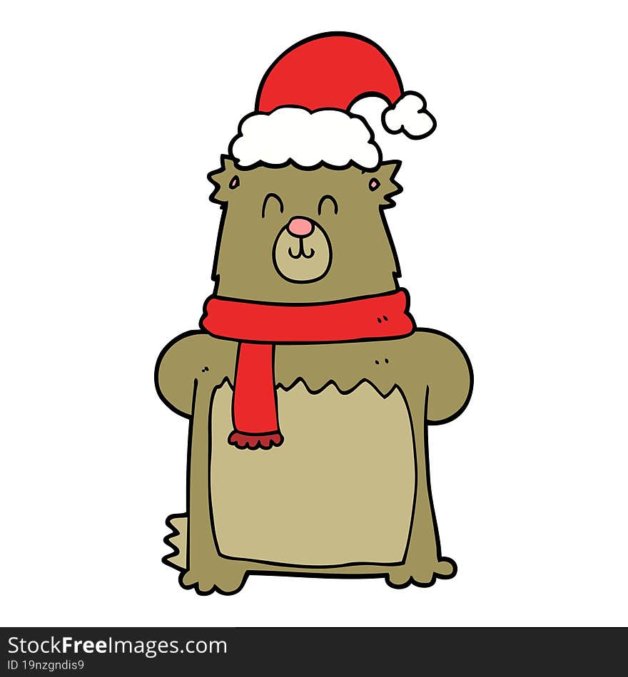 cartoon bear wearing christmas hat