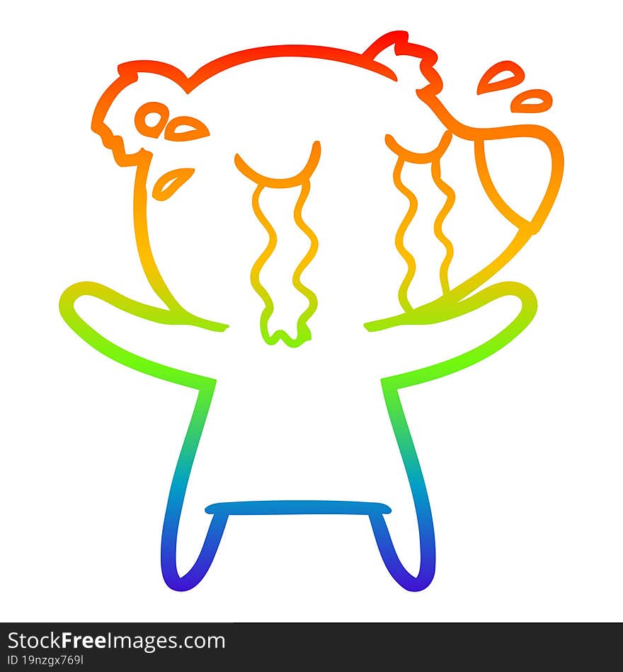 rainbow gradient line drawing cartoon crying polar bear