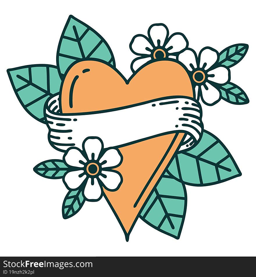 Tattoo Style Icon Of A Heart And Banner