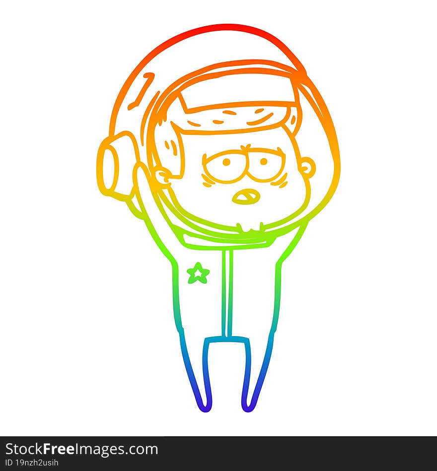 rainbow gradient line drawing cartoon tired astronaut