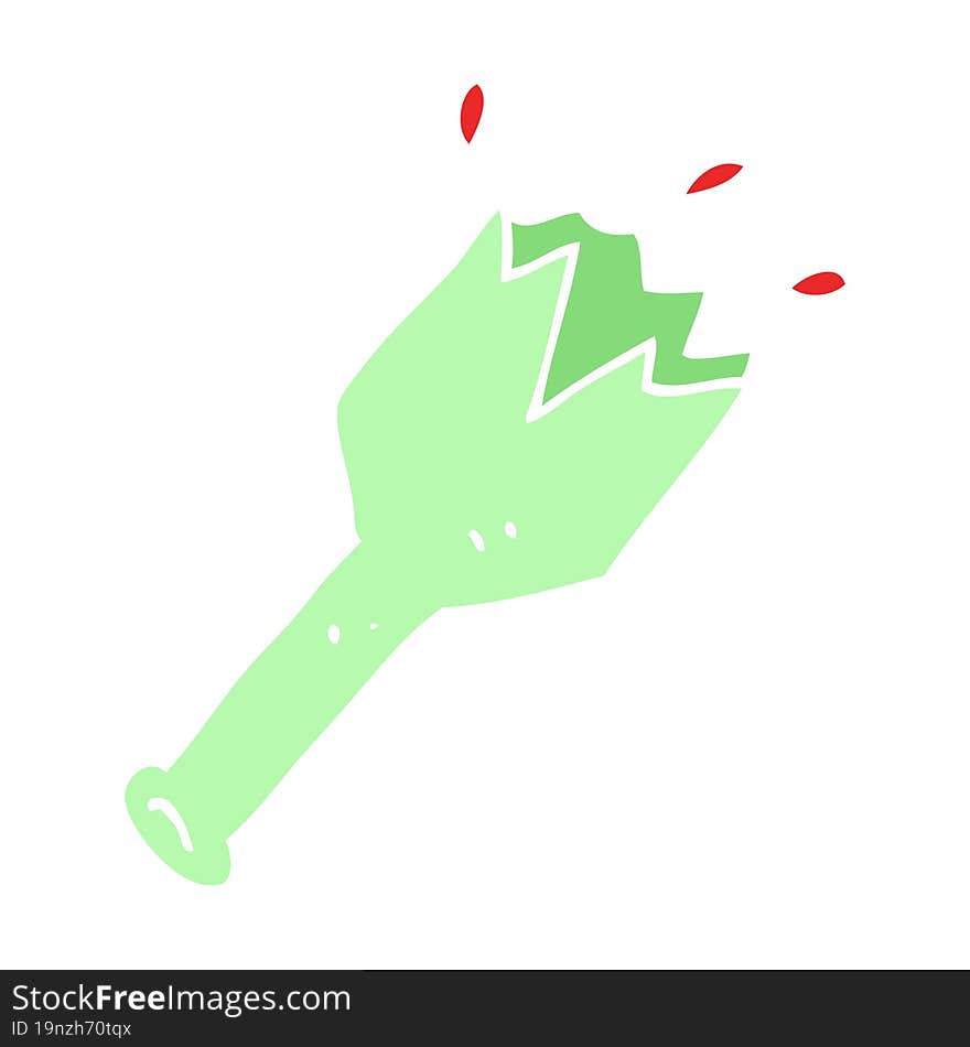 flat color illustration cartoon  smashed glass bottle