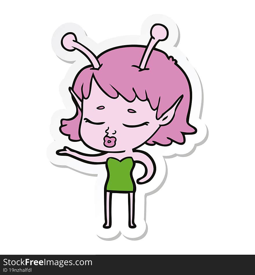 sticker of a cute alien girl cartoon