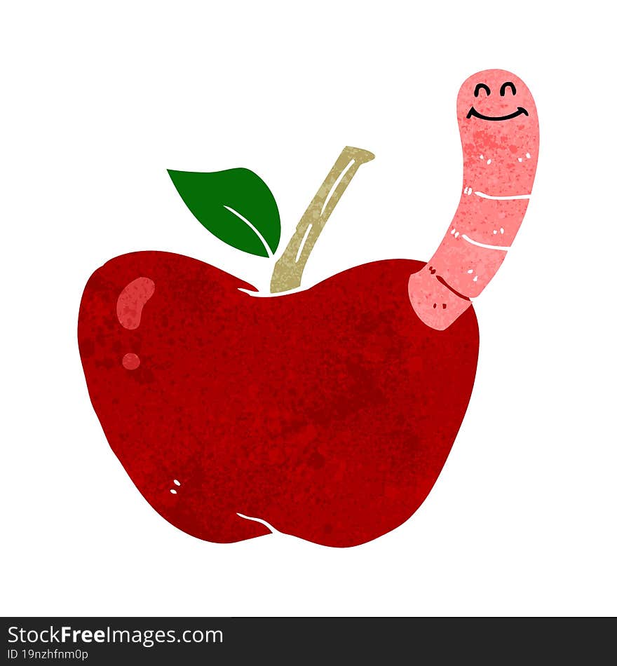 cartoon apple with worm