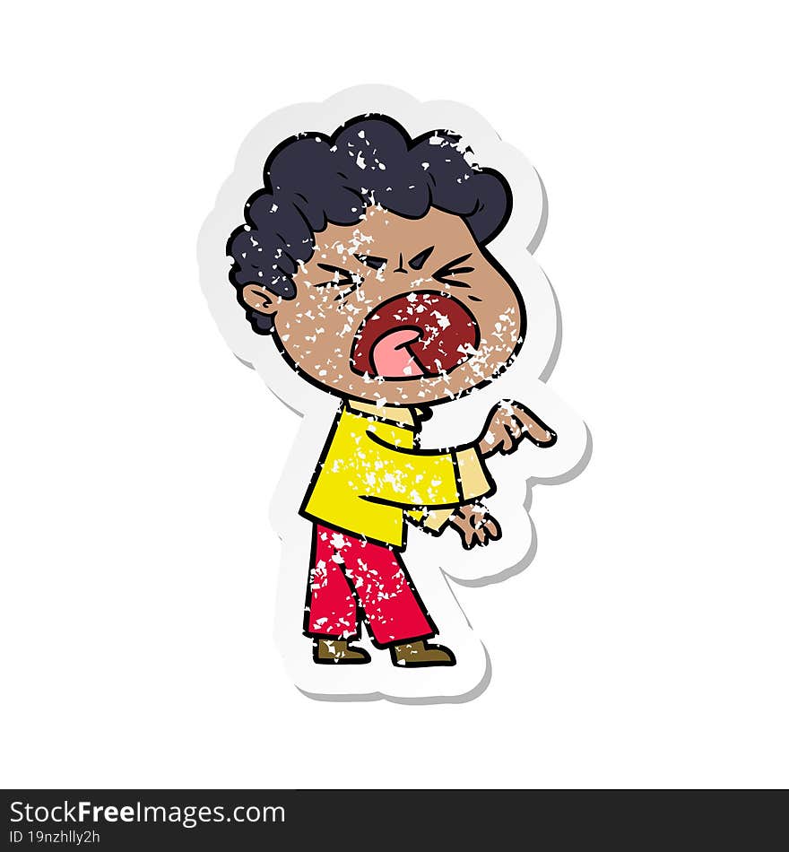 distressed sticker of a cartoon furious man