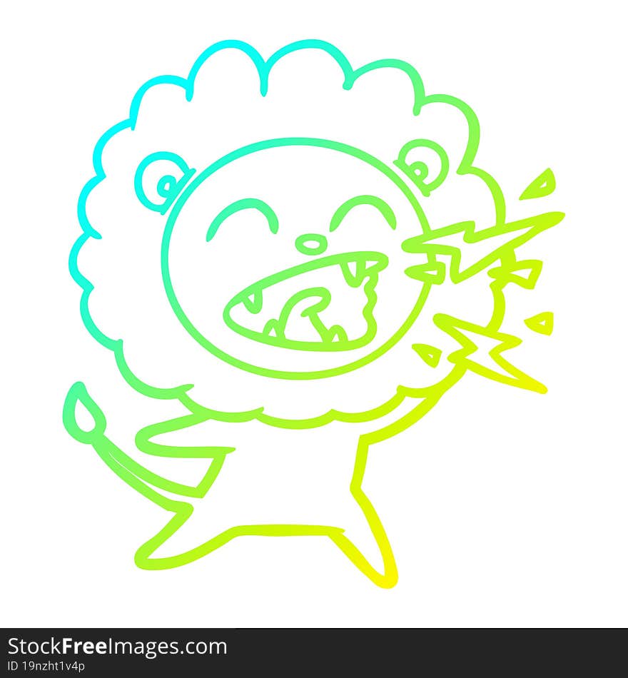 cold gradient line drawing cartoon roaring lion