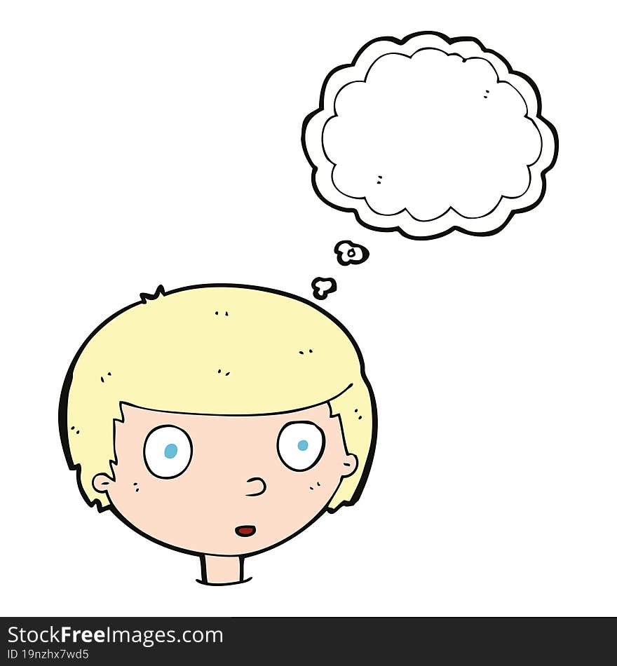 cartoon curious boy with thought bubble