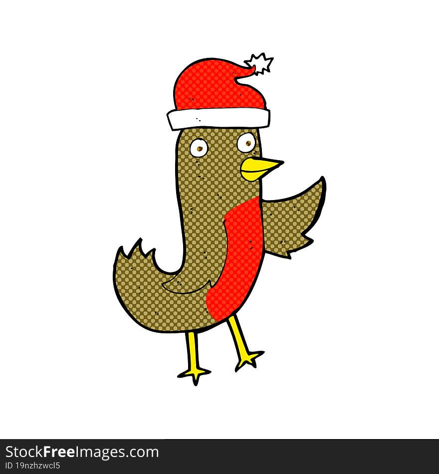 cartoon christmas robin wearing hat