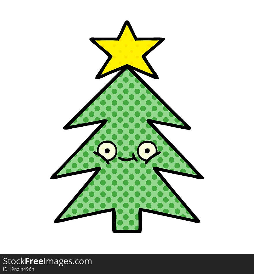 Comic Book Style Cartoon Christmas Tree