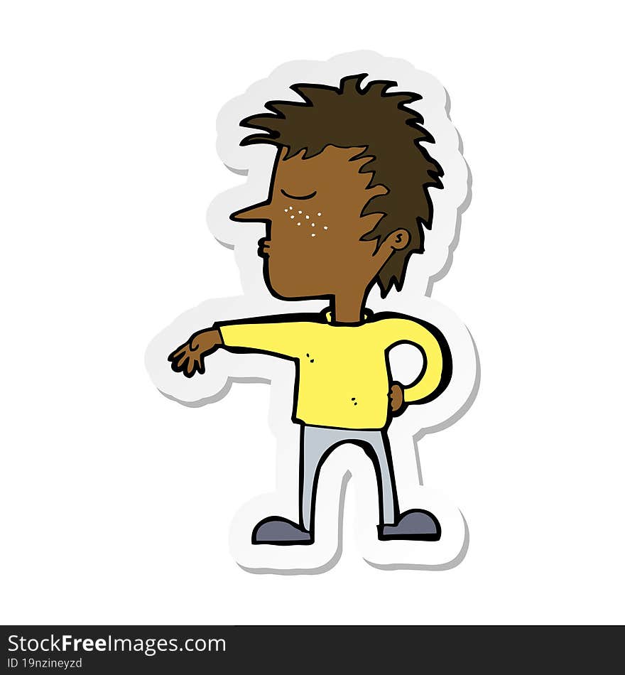 sticker of a cartoon man making camp gesture