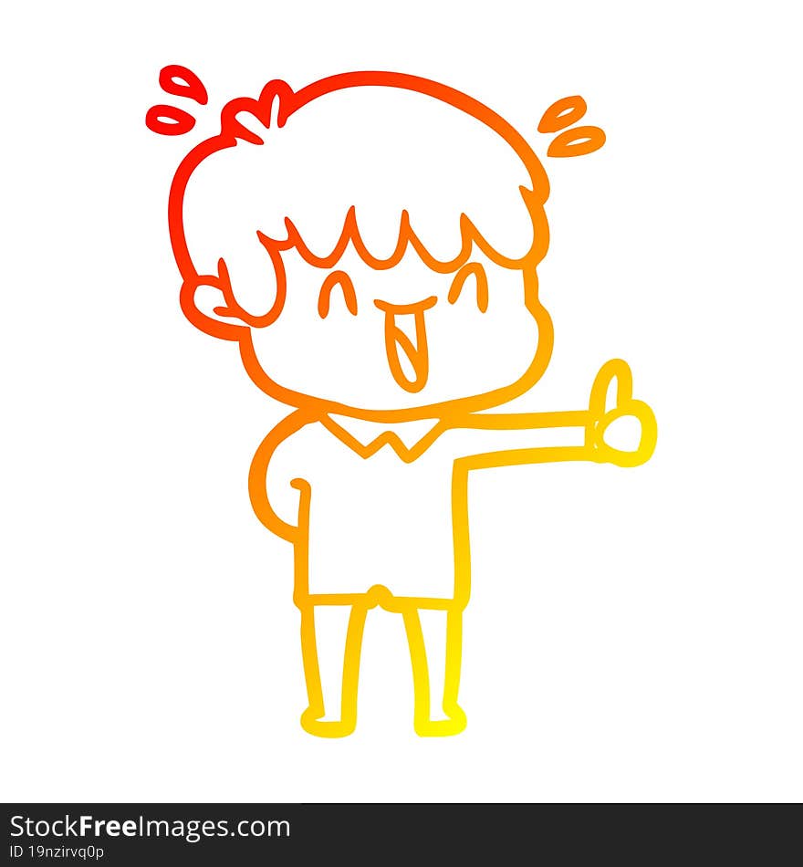 Warm Gradient Line Drawing Cartoon Laughing Boy