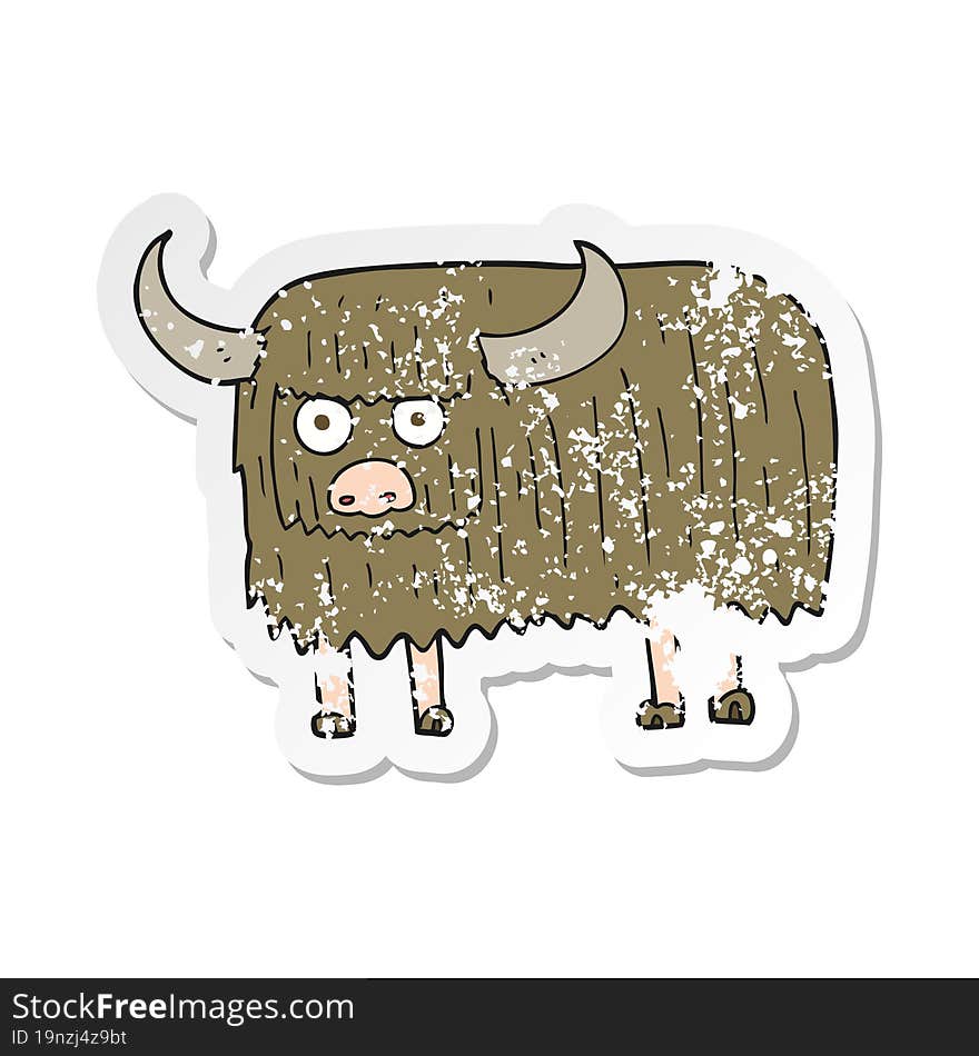 retro distressed sticker of a cartoon hairy cow