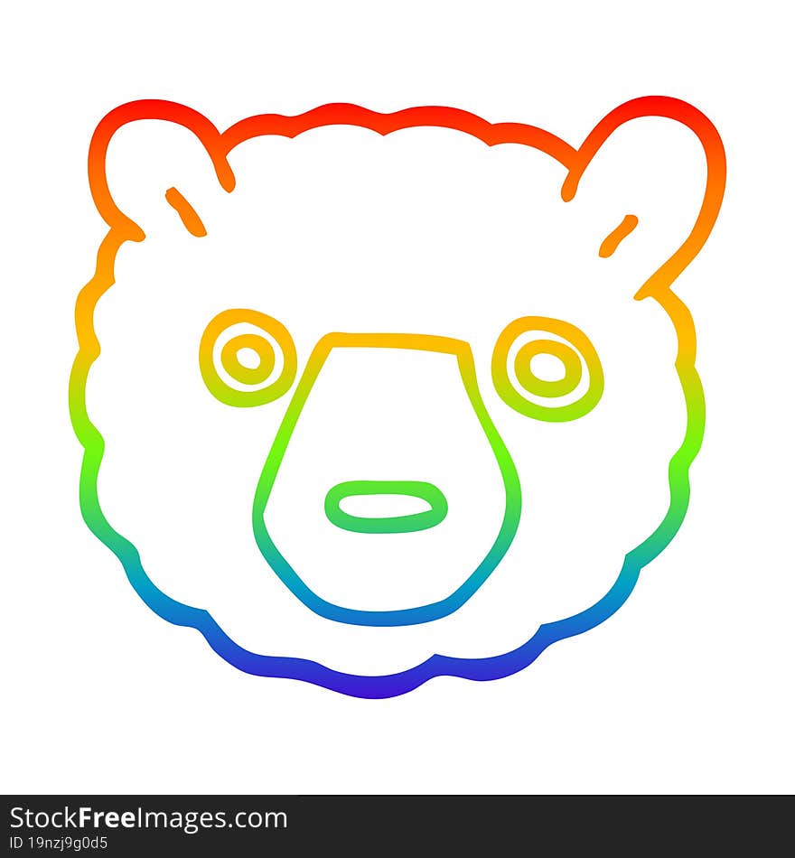 Rainbow Gradient Line Drawing Cartoon Polar Bear Face