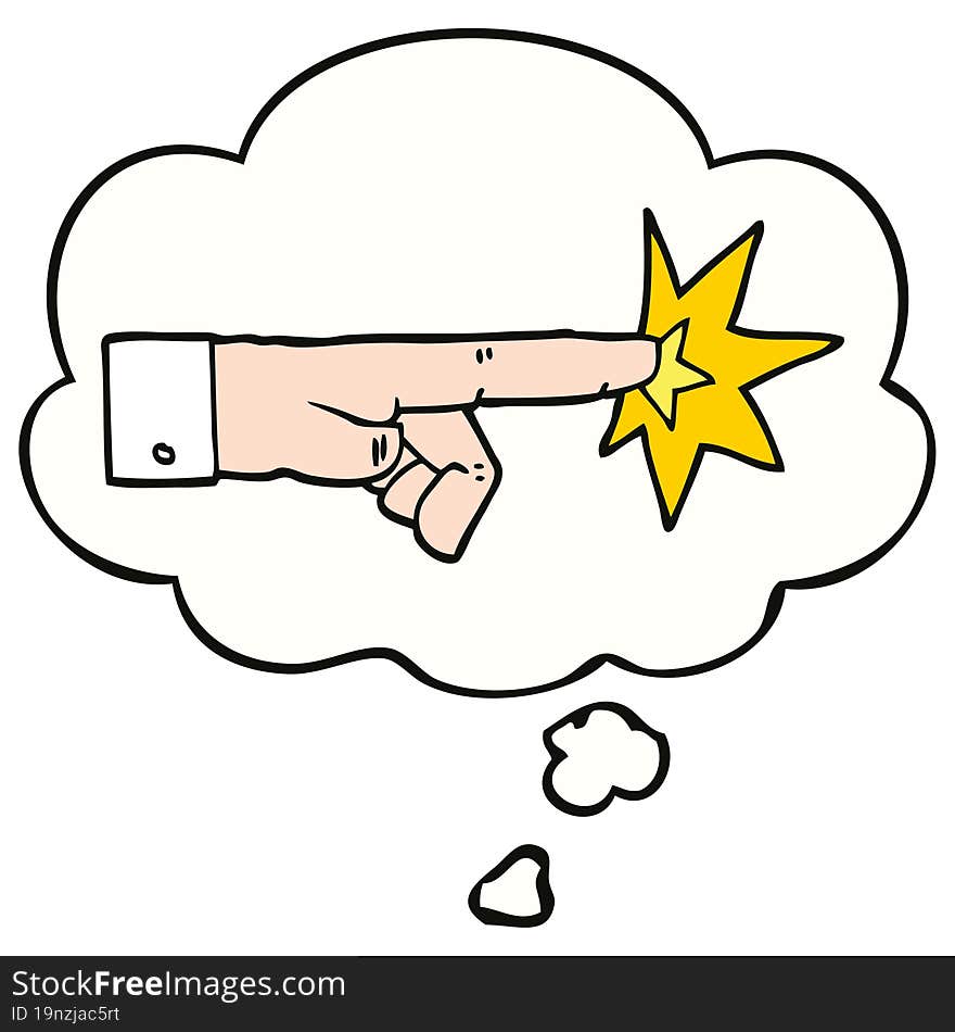 cartoon pointing hand with thought bubble. cartoon pointing hand with thought bubble