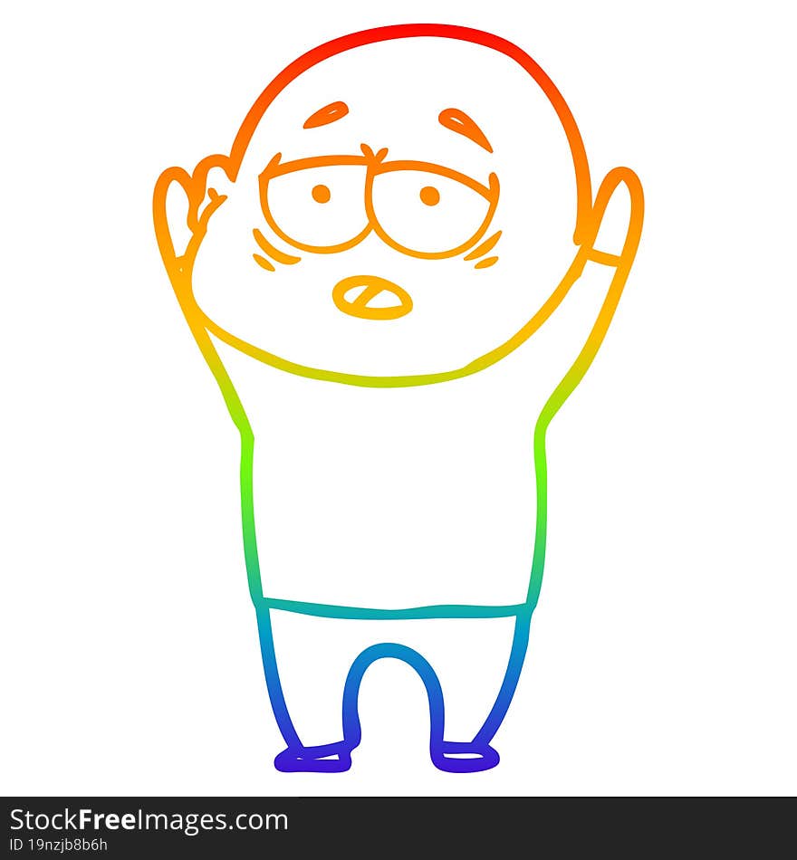 rainbow gradient line drawing cartoon tired bald man