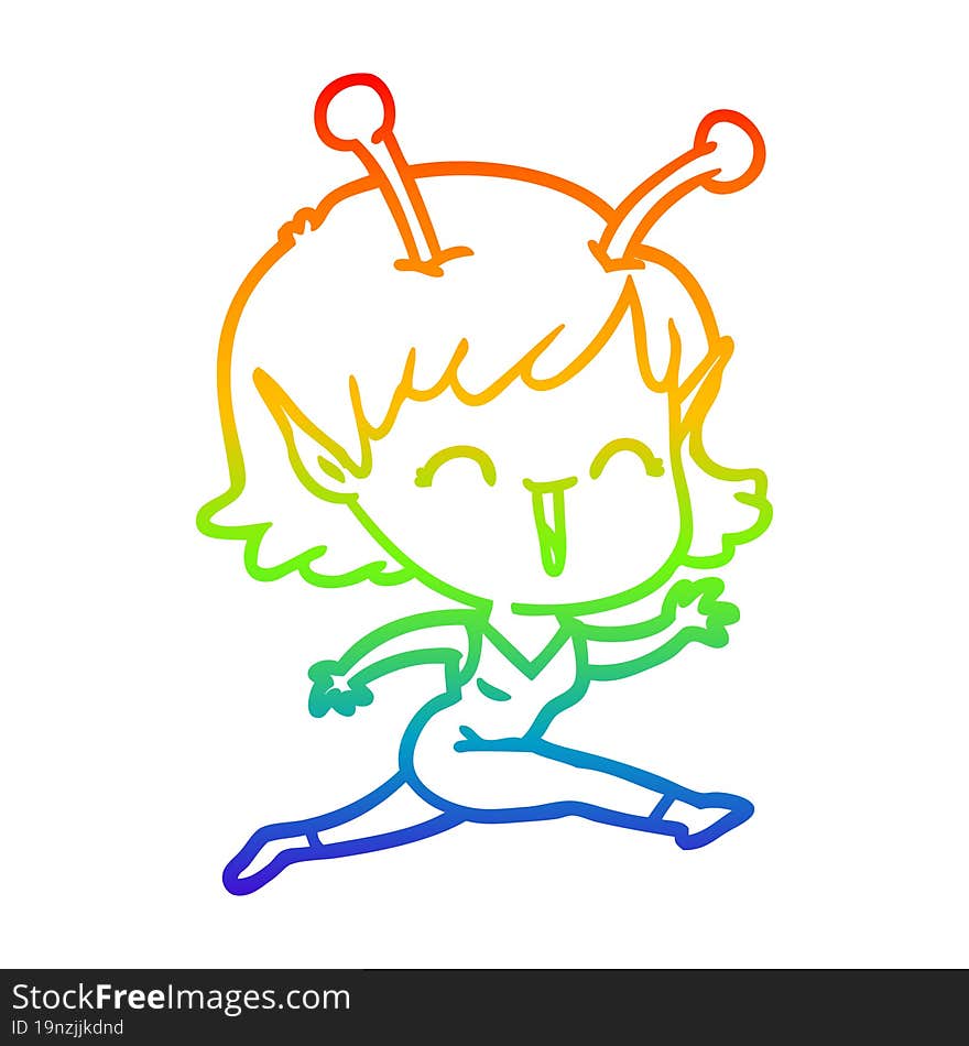 rainbow gradient line drawing cartoon alien girl laughing