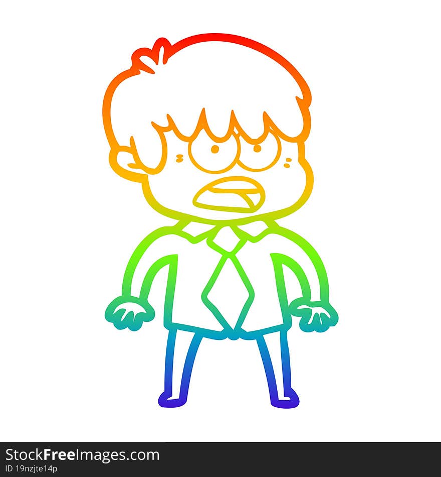 rainbow gradient line drawing worried cartoon boy