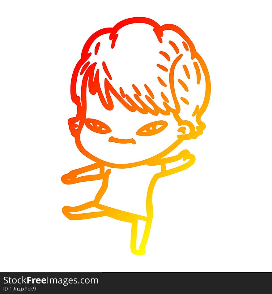 warm gradient line drawing cartoon happy woman