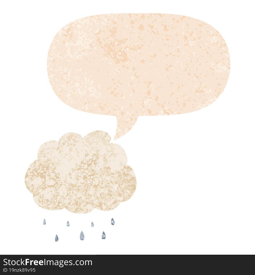 cartoon rain cloud and speech bubble in retro textured style