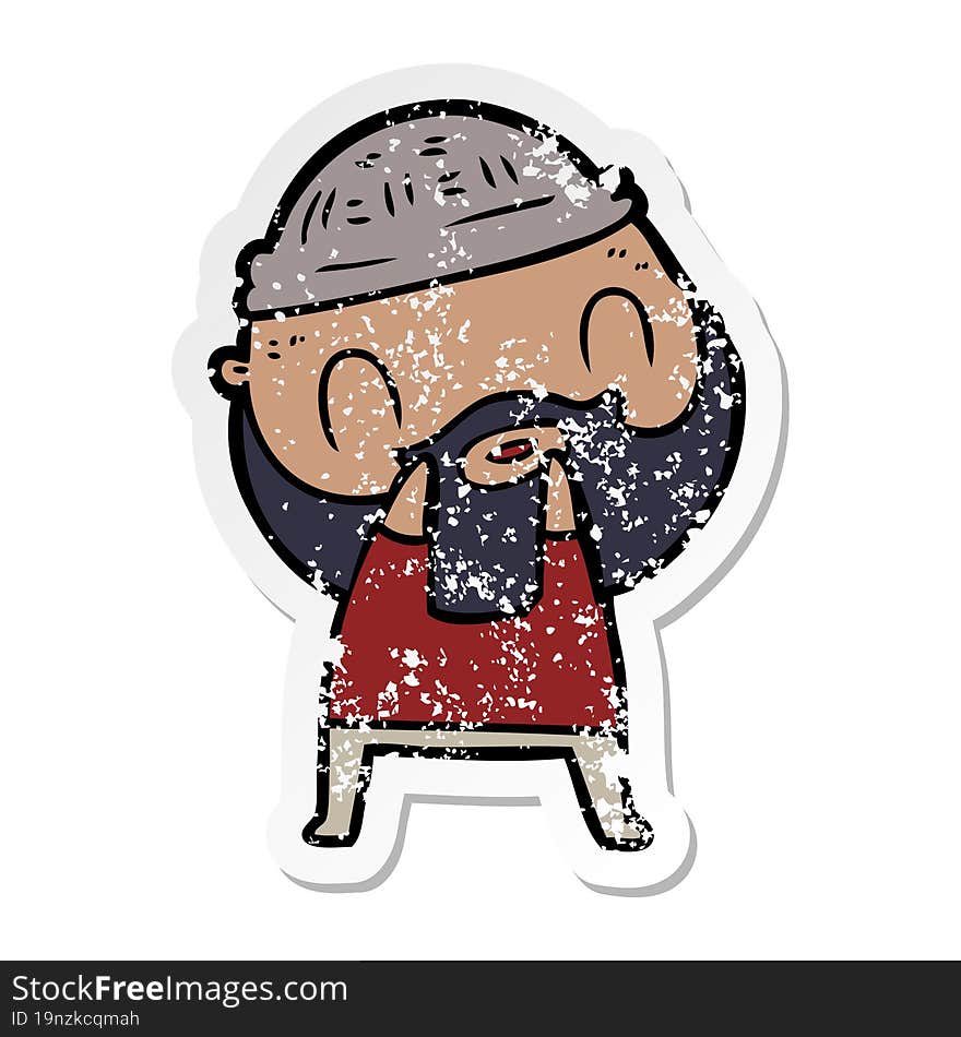 Distressed Sticker Of A Cartoon Bearded Man