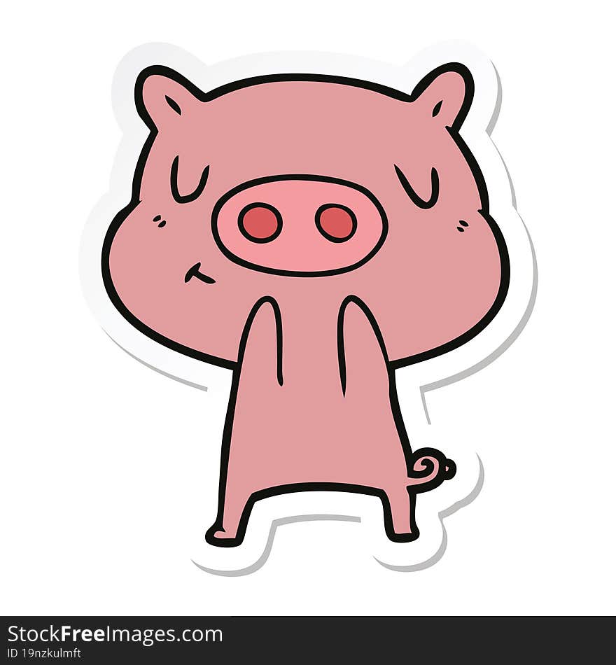 Sticker Of A Cartoon Content Pig