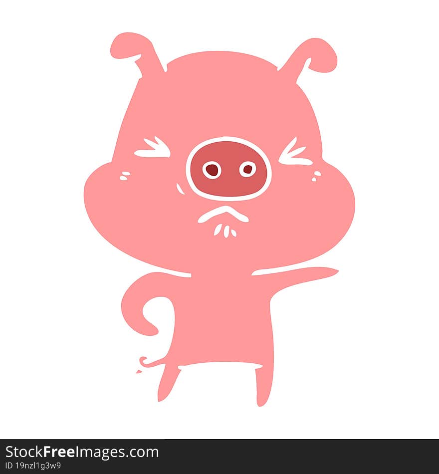 flat color style cartoon angry pig