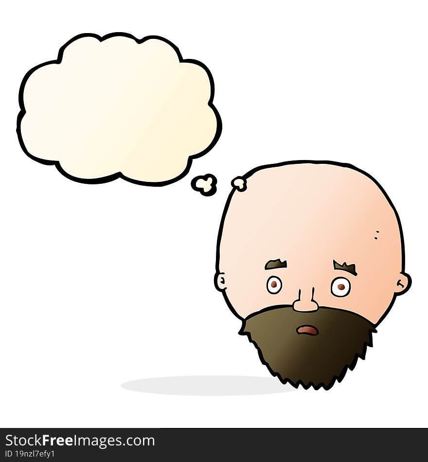 cartoon shocked man with beard with thought bubble