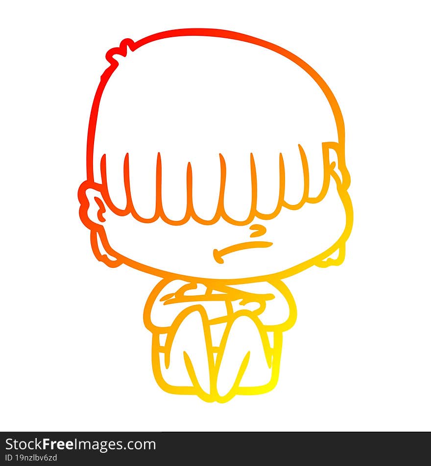 Warm Gradient Line Drawing Cartoon Boy With Untidy Hair