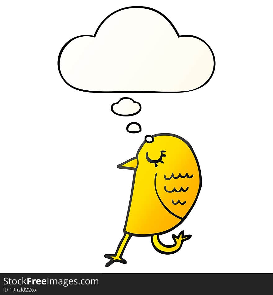 cartoon bird with thought bubble in smooth gradient style