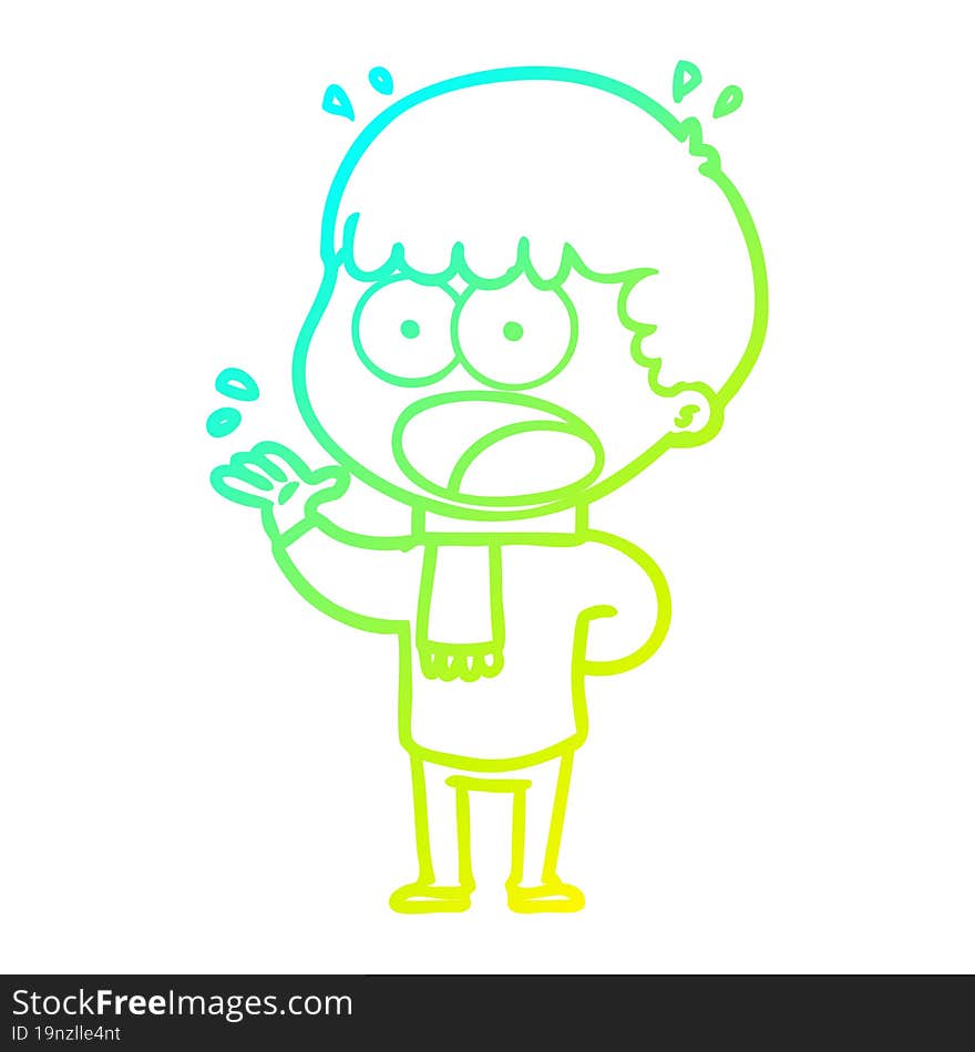 cold gradient line drawing cartoon shocked man