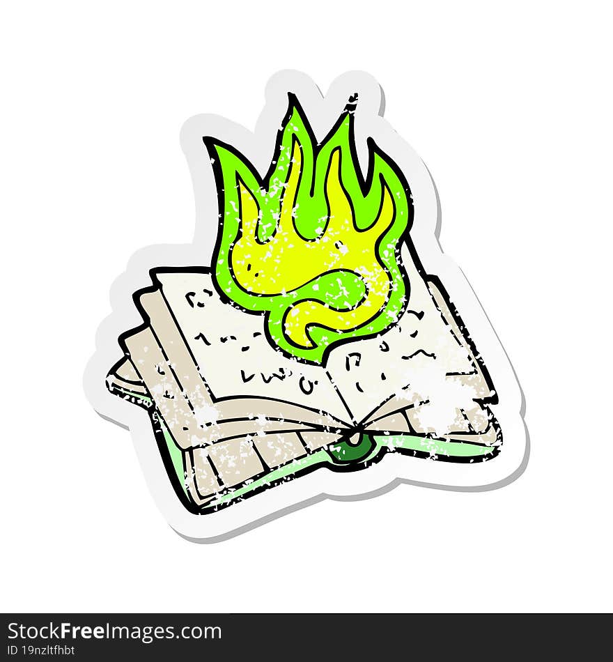 retro distressed sticker of a cartoon magic spell book