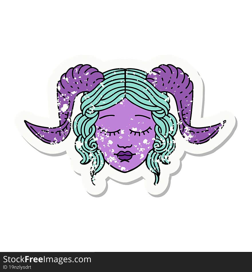 grunge sticker of a tiefling character face. grunge sticker of a tiefling character face