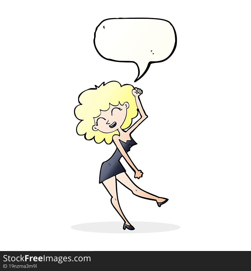 cartoon dancing woman with speech bubble