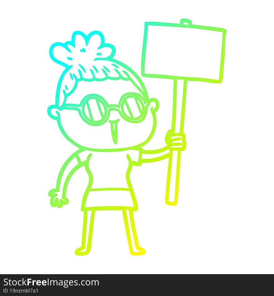 cold gradient line drawing cartoon woman wearing spectacles