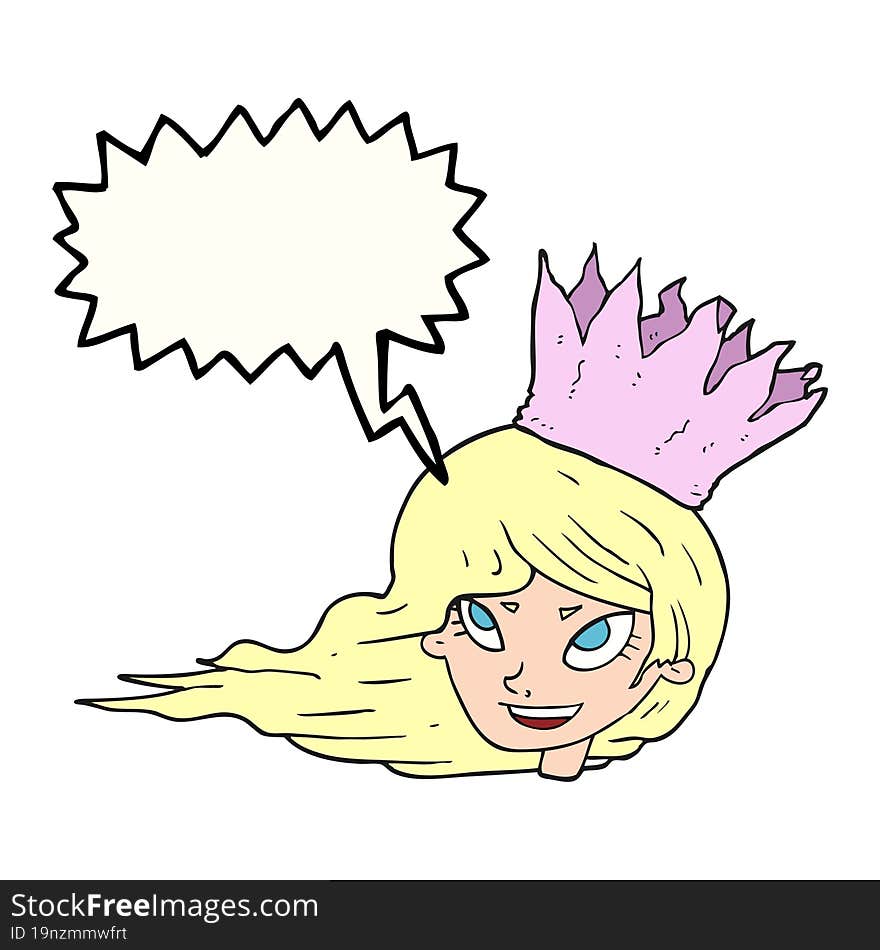 Speech Bubble Cartoon Woman With Blowing Hair