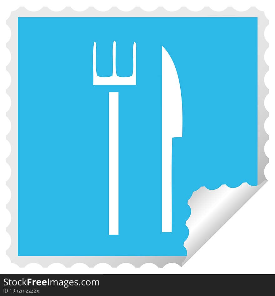 square peeling sticker cartoon knife and fork