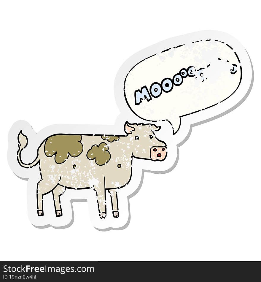 cartoon cow and speech bubble distressed sticker