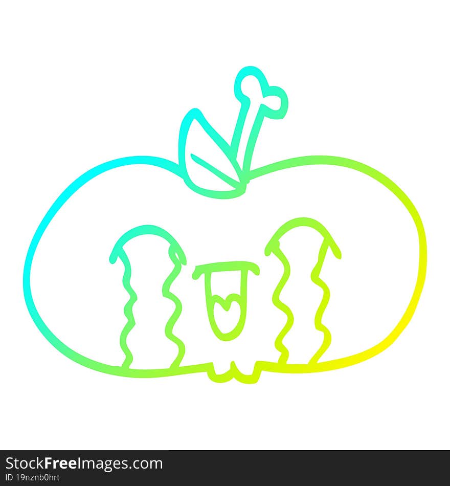 cold gradient line drawing of a cartoon of a sad apple. cold gradient line drawing of a cartoon of a sad apple