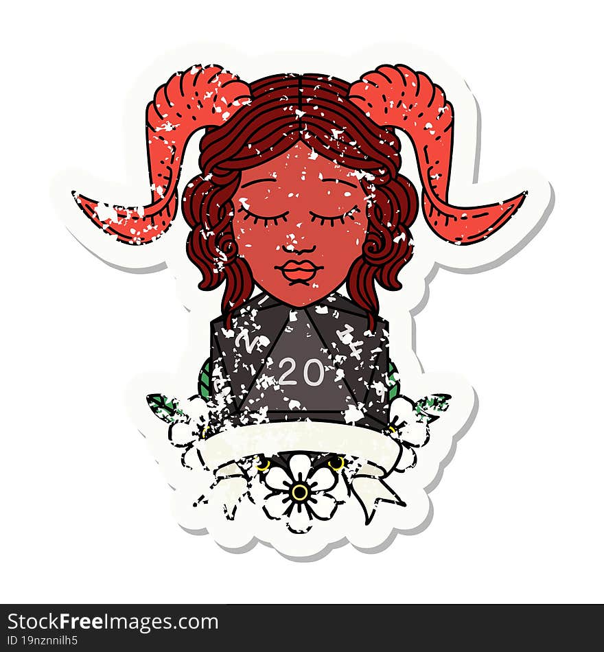 Retro Tattoo Style happy tiefling with natural 20. Retro Tattoo Style happy tiefling with natural 20