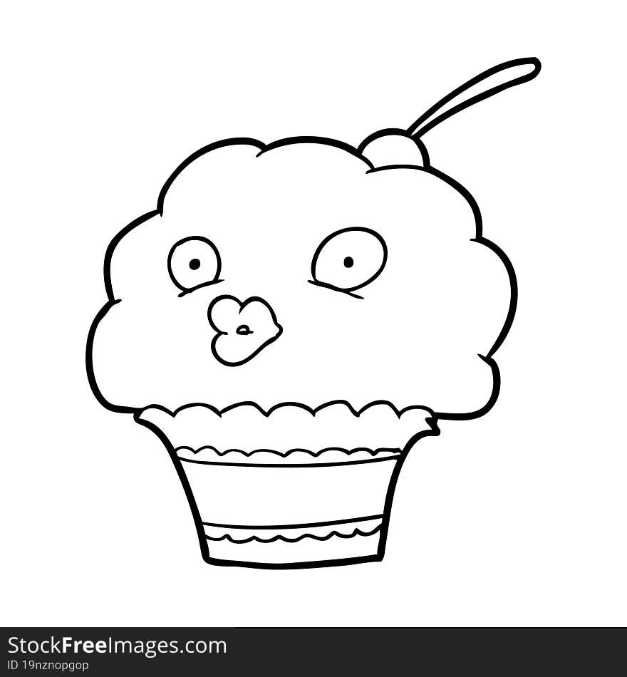 funny line drawing of a cupcake. funny line drawing of a cupcake