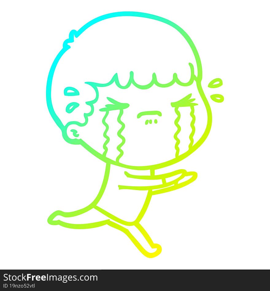 cold gradient line drawing cartoon man crying