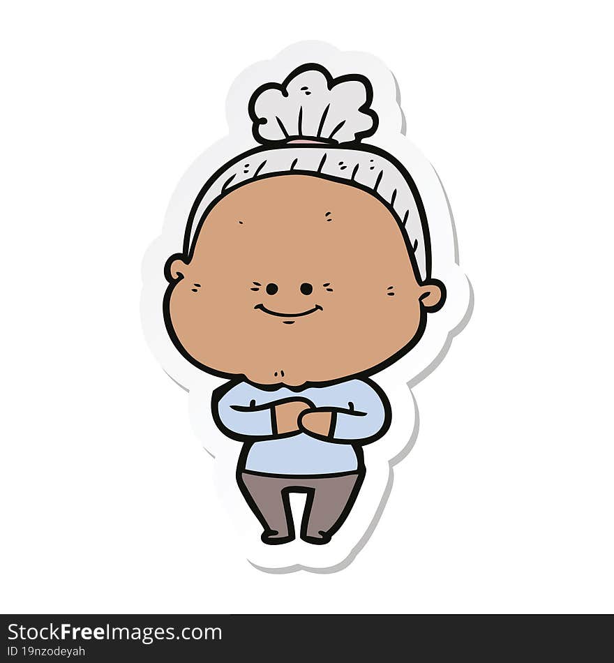 sticker of a cartoon happy old woman