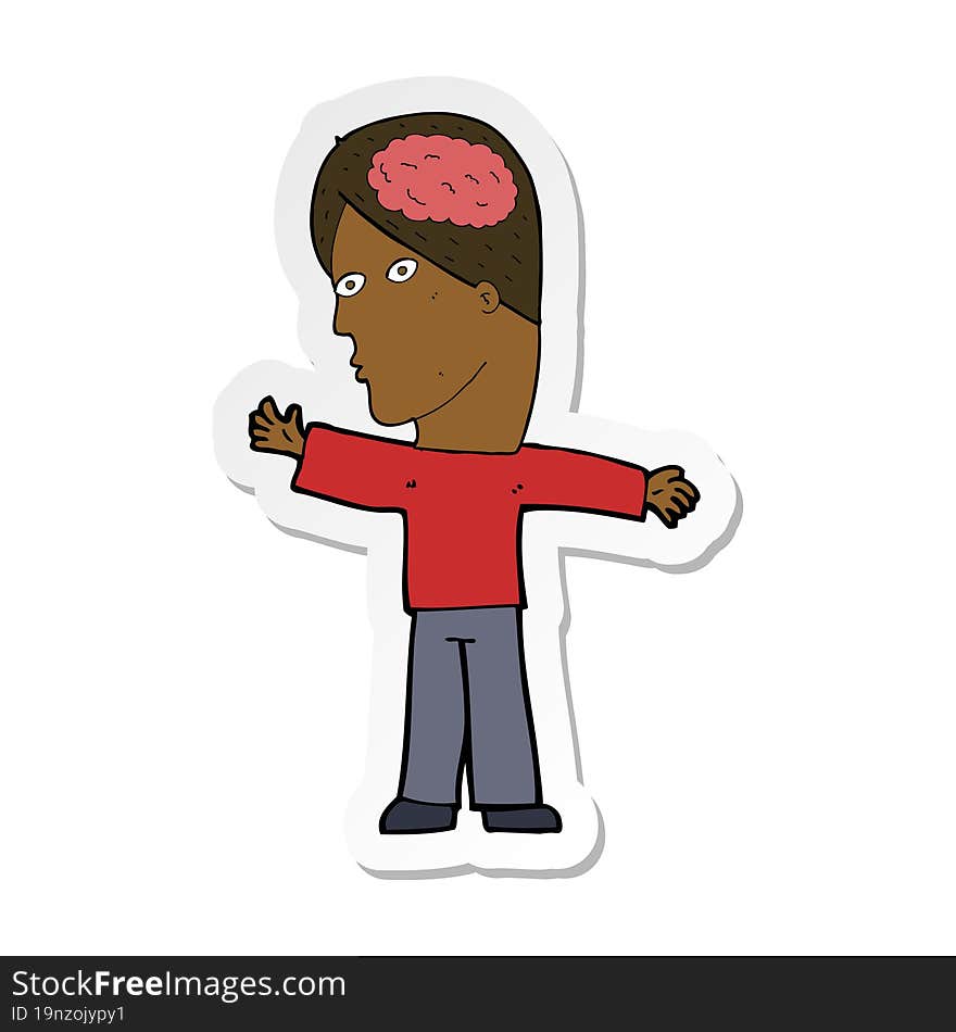 sticker of a cartoon man with brain