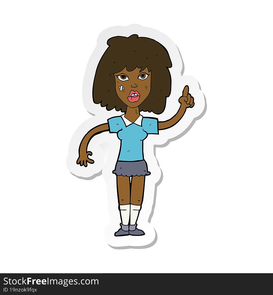 sticker of a cartoon tough woman with idea