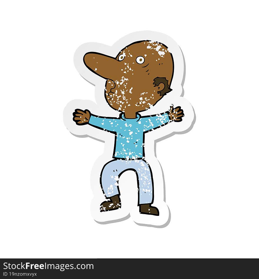 retro distressed sticker of a cartoon worried middle aged man