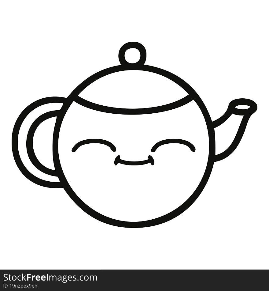 Line Drawing Cartoon Happy Teapot