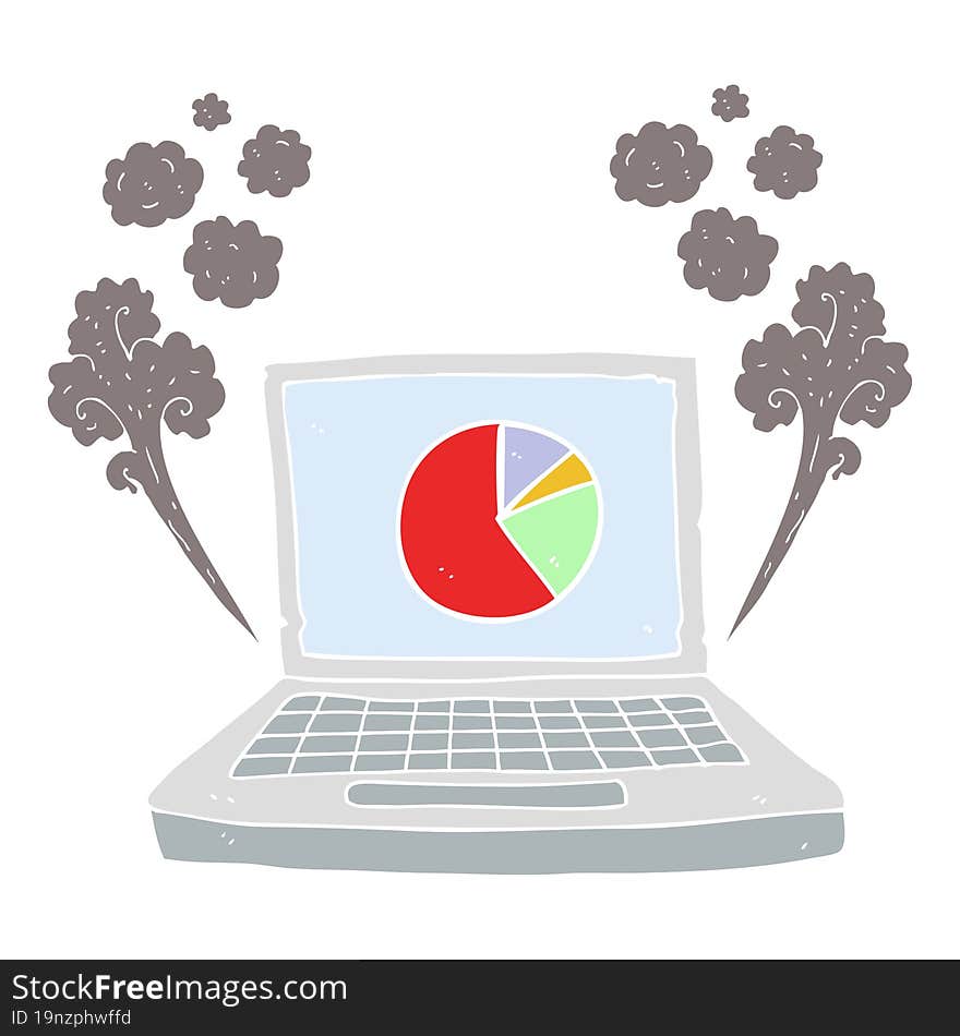 flat color illustration of a cartoon laptop computer with pie chart